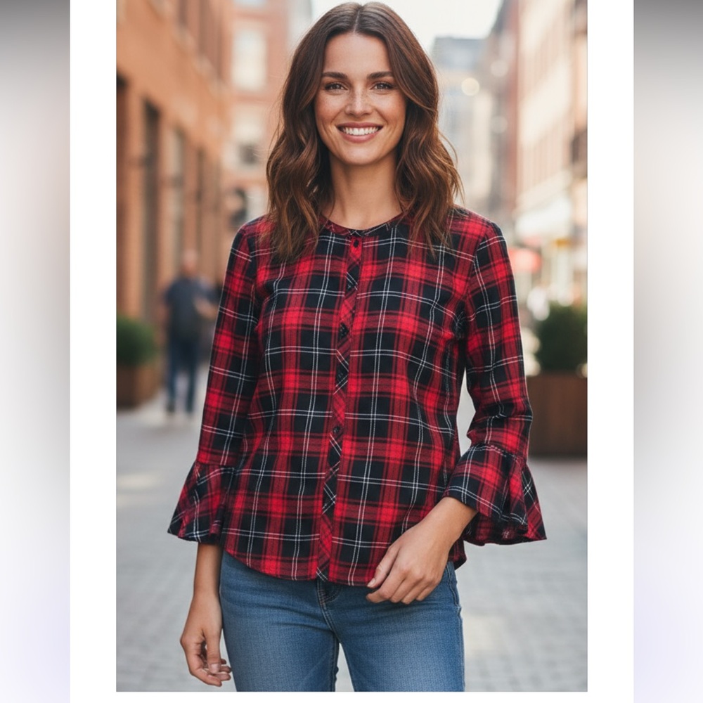 Beach lunch lounge Plaid ladies Shirt - Red and Black buffalo plaid